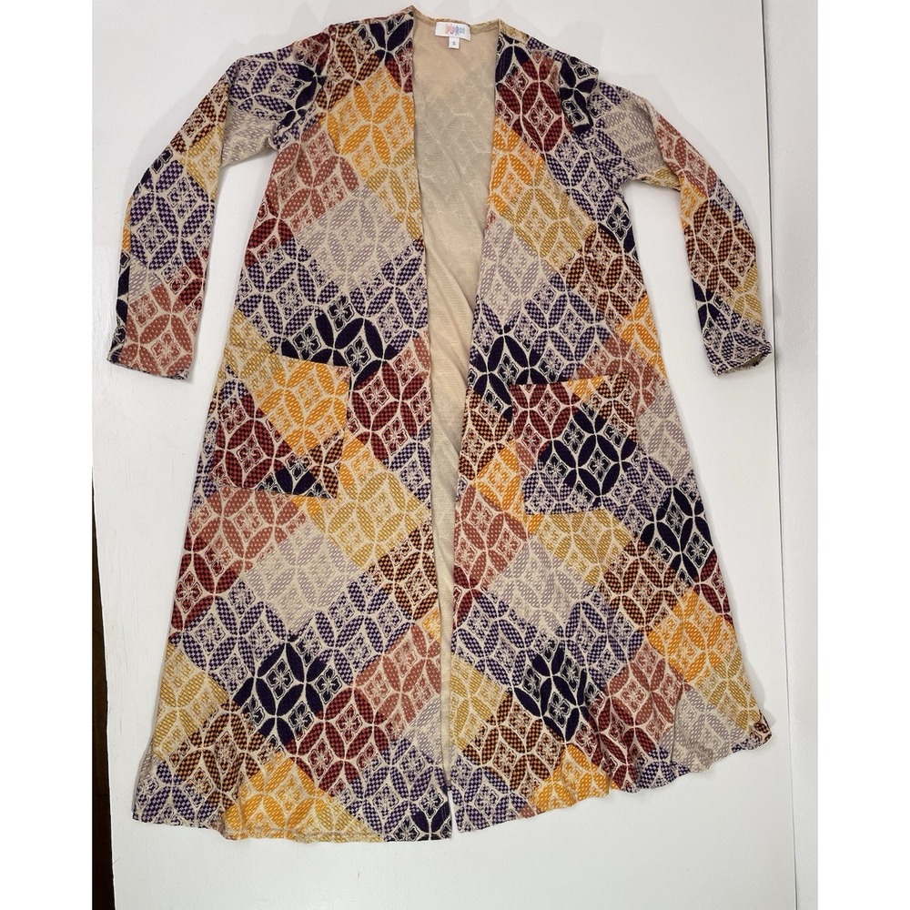 Lularoe Long Autumn Cardigan Woman's Size Small Sarah Checkered Long Sleeve